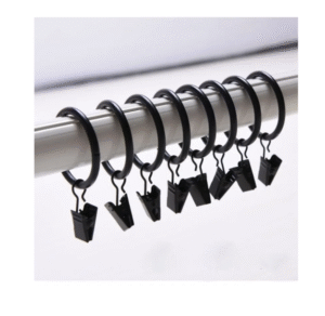 10pcs shower curtain rings with clips heavy duty curtain sliding ring hook rustproof curtain clamp black/25mm diameter
